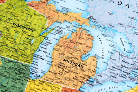 Michigan on a map